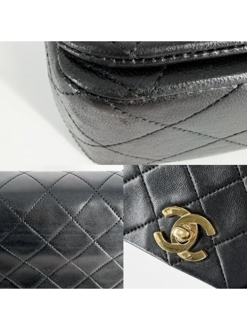 Chanel Shoulder Bag Quilted 23 CC Logo Chain Full Flap Crossbody Lambskin Black